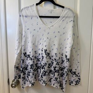 J. Jill V-Neck Long Sleeve Sweater in White and Black